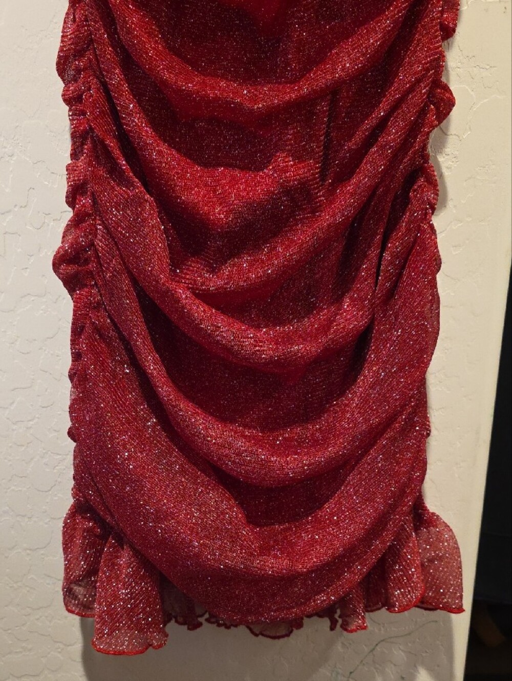 City Studio Glittered Red Ruched Cowl Mini Dress - Picture 4 of 14